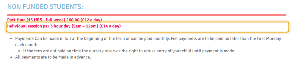 The fees as published on pgnbolton.wixsite.com/paradisegarden/admissions