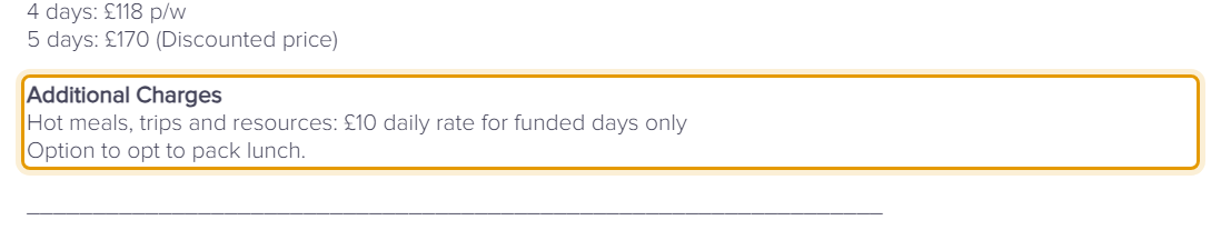 The fees as published on parishnursery.co.uk/faqs