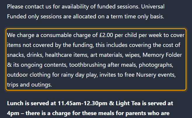 The fees as published on parksidedaynursery.co.uk/rates