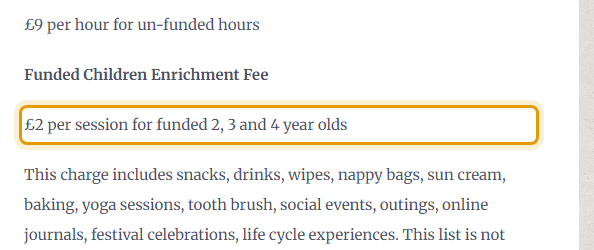 The fees as published on patchamvillagepre-school.com/our-fees.html