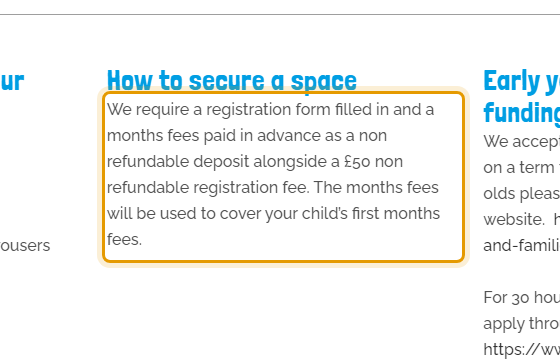 The fees as published on peekaboo-childcare.co.uk/fees-sessions