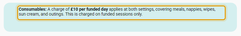 The fees as published on popupdaynursery.com/fees-and-funding
