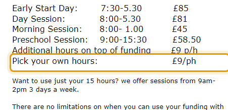 The fees as published on ferndowndaynursery.co.uk/contact