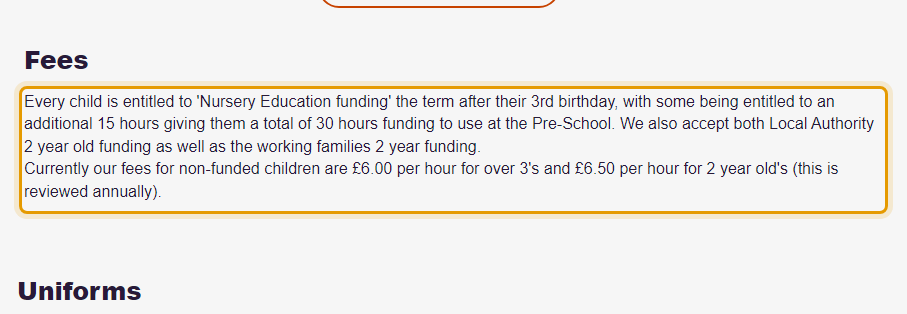 The fees as published on poundhillpreschool.com/about-us