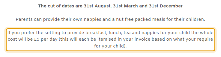 The fees as published on rainbowstarschildcare.com/fees