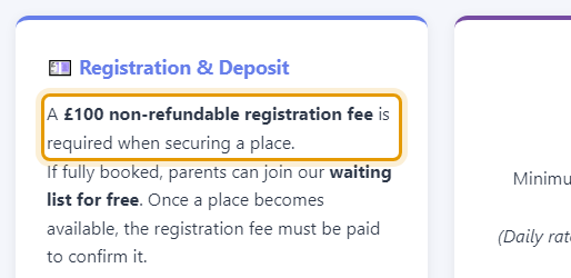 The fees as published on ramasdaycare.co.uk