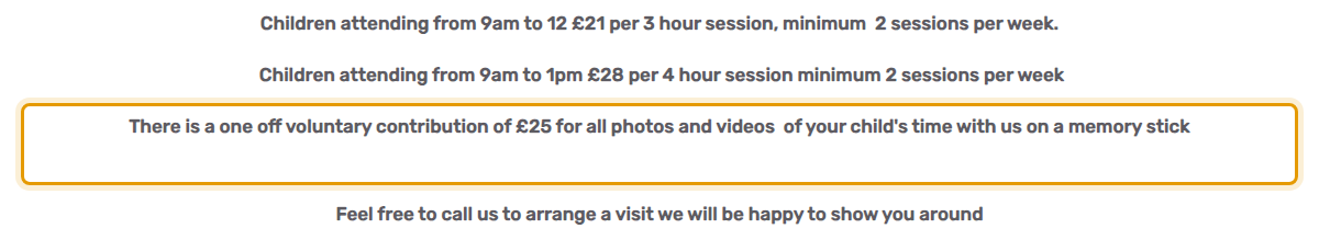 The fees as published on rectorylanenursery.com
