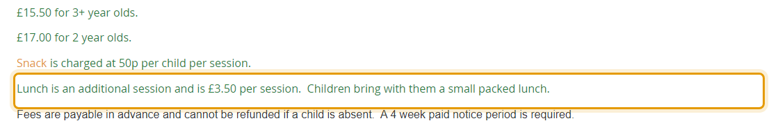 The fees as published on ridgewoodpreschool.biz/sessions