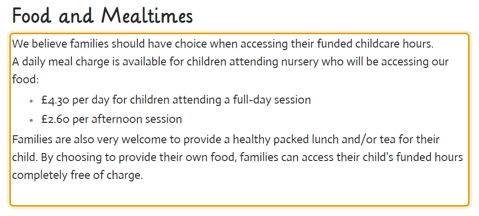 The fees as published on risingstars-nursery.org/funding--sessions.html