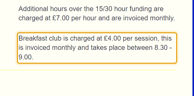 The fees as published on robjohnnurseryschool.com
