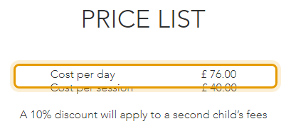 The fees as published on salenursery.co.uk/fees-funding