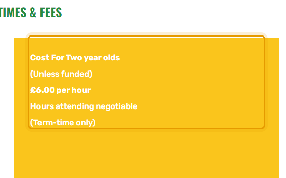 The fees as published on scortonvillagepre-school.co.uk