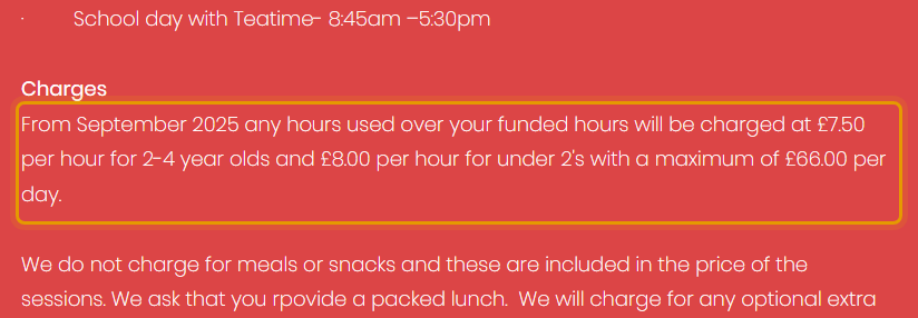 The fees as published on smallstepsnursery.co.uk/fees-and-funding
