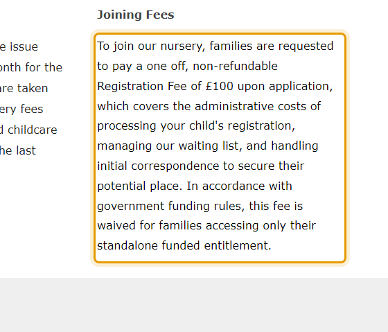 The fees as published on smithschildren.co.uk/admissions/fees-and-sessions