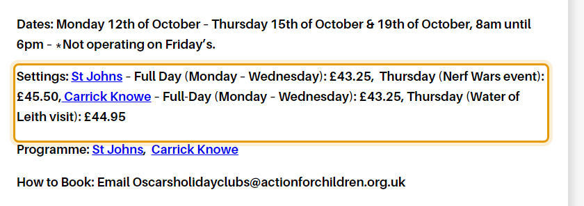 The fees as published on springchildcare.co.uk/spring-oscars