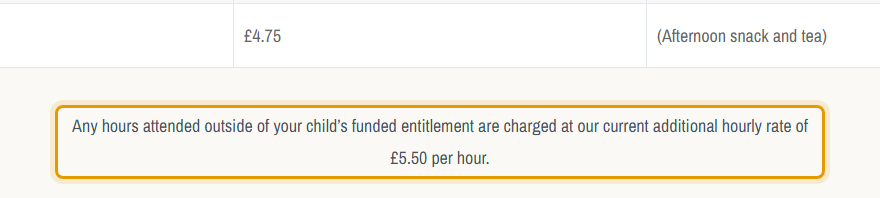 The fees as published on stbernardsdaynursery.co.uk/fees-funding