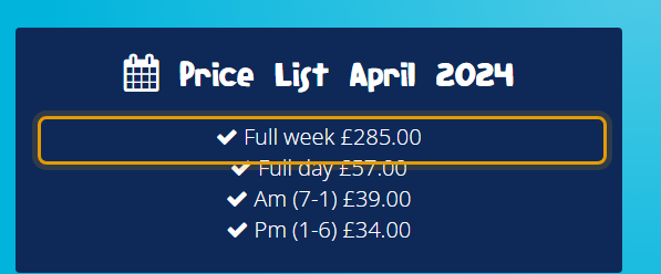 The fees as published on future-childcare.co.uk/prices