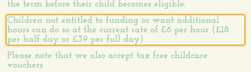The fees as published on stclarespreschool.co.uk/sessions-and-fees
