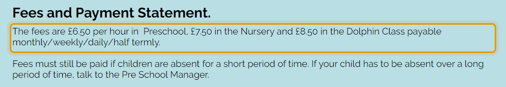 The fees as published on steadysteps.co.uk/fees-and-t-cs
