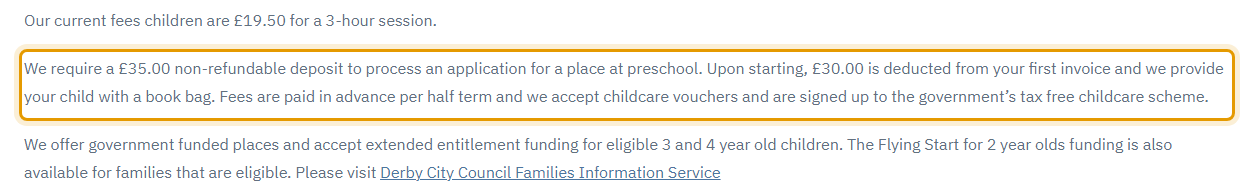 The fees as published on stedmundspreschool.org/fees-funding
