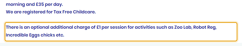The fees as published on steppingstonesdursley.org.uk/our-sessions