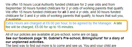 The fees as published on stgabrielsplaygroup.co.uk