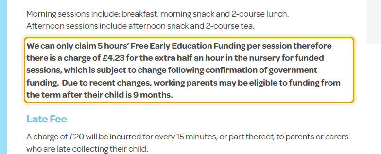 The fees as published on stgeorgeschildcare.co.uk/nursery/fees-and-sessions