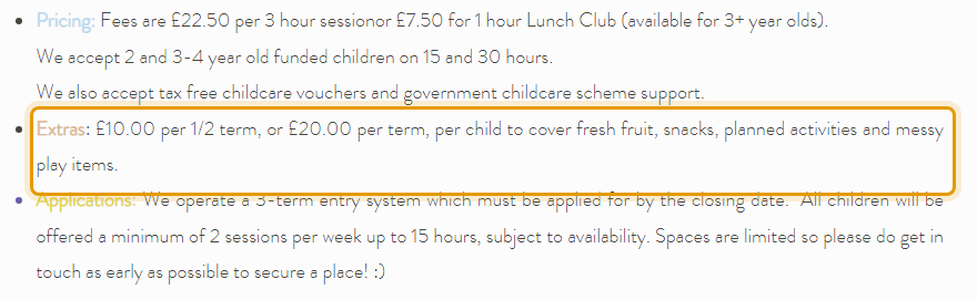The fees as published on stjosephsplaygrouphertford.co.uk/sessions
