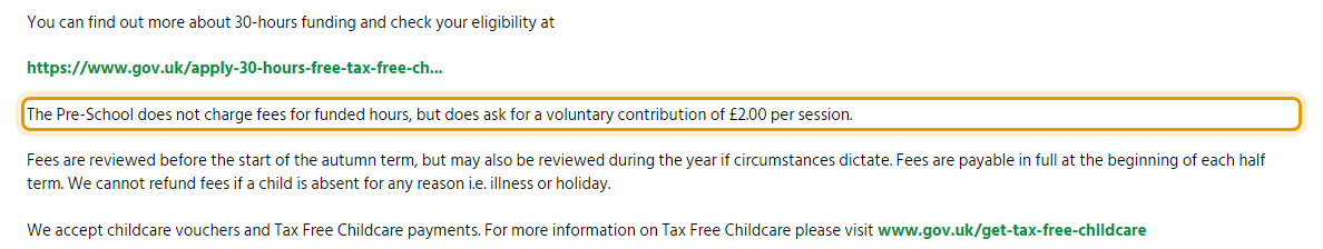 The fees as published on stmartinspreschool.com/fees-and-charges