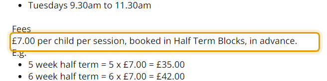 The fees as published on strongrootschildcare.co.uk
