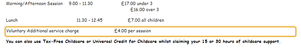 The fees as published on stvincentspreschool.co.uk/admissions