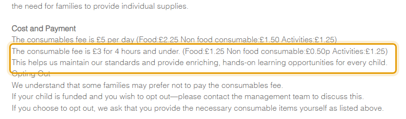 The fees as published on sunbeams-day-nursery.co.uk/fees