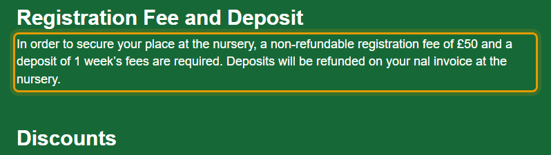 The fees as published on goldilocksnursery.co.uk/prices.php
