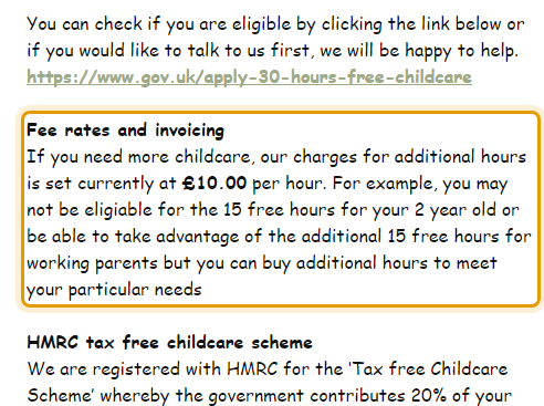 The fees as published on sunshinepreschool.uk/fees