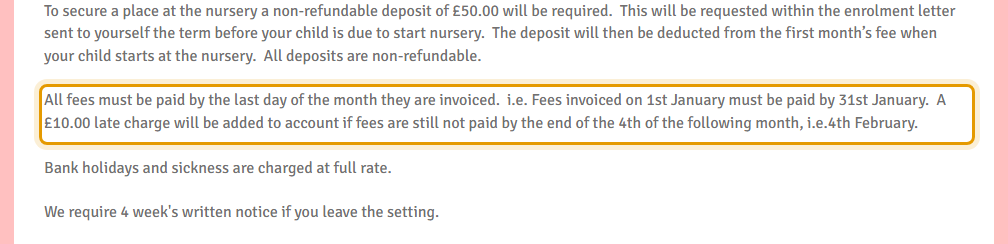 The fees as published on supertots.co.uk/pricelist