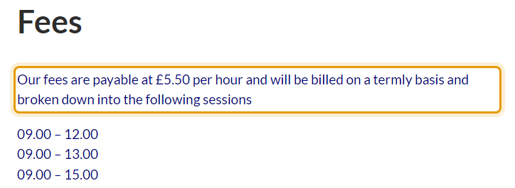 The fees as published on swantonabbottpreschool.co.uk/fees