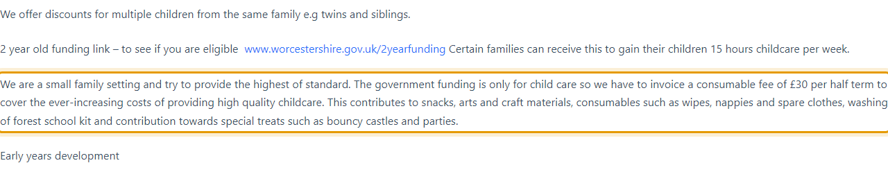 The fees as published on angelhandschildcare.co.uk/our-prices