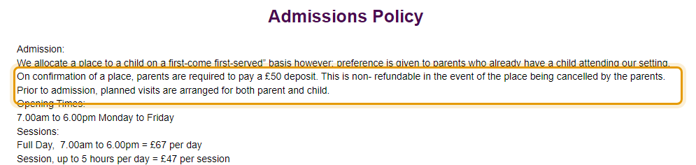 The fees as published on teddydaycare.co.uk/fee-s-funding