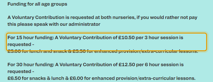 The fees as published on theacornsnurseryandforestschool.com/about-1