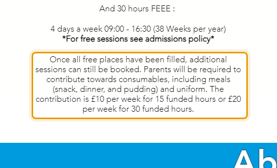 The fees as published on thecitynursery.co.uk