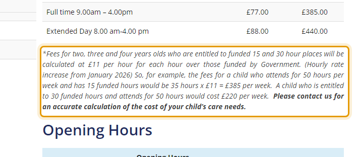 The fees as published on grenfellnursery.co.uk/fees-info