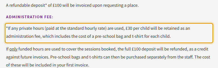 The fees as published on groombridgepreschool.co.uk/fees