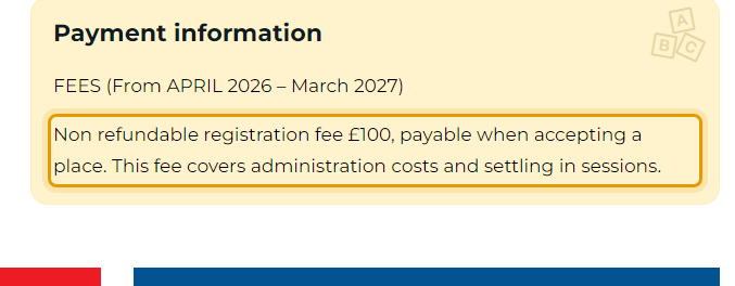 The fees as published on therailwaynursery.co.uk/fees