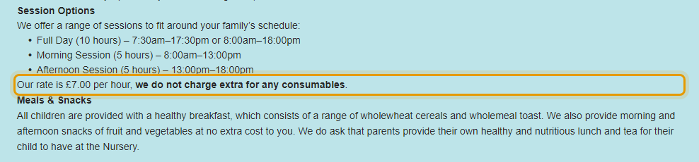 The fees as published on thewendyhousedaynursery.co.uk/pricing-and-funding