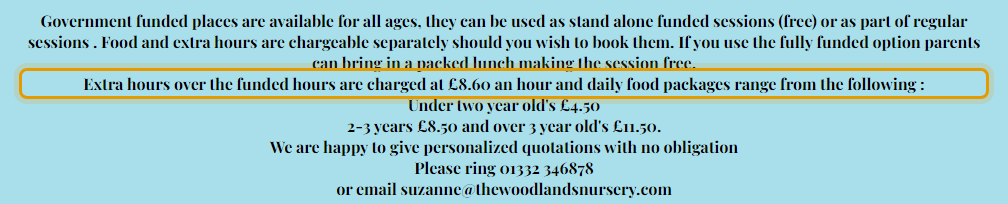 The fees as published on thewoodlandsnursery.com