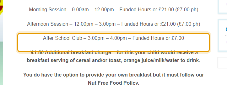 The fees as published on tillinghampreschool.co.uk/new-opening-hours-for-2026