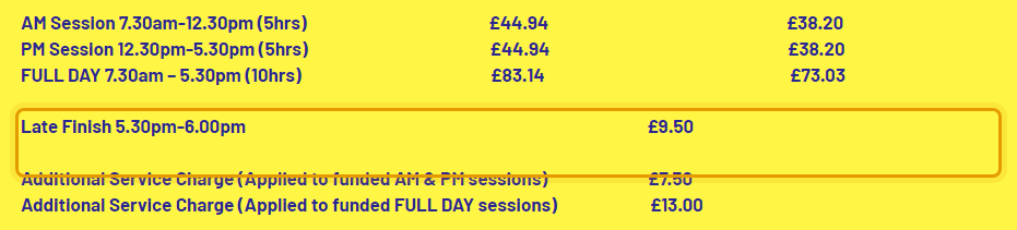 The fees as published on time4nursery.co.uk/fees-times