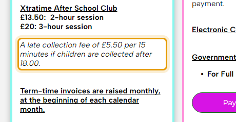 The fees as published on timechildcare.org.uk/newpage