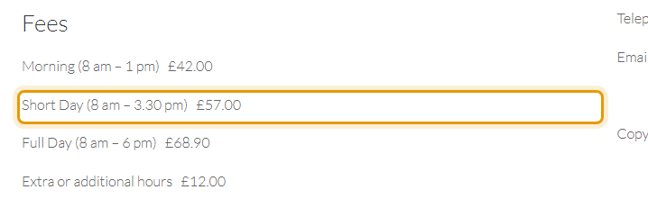 The fees as published on happy-faces.uk/index.php/fees