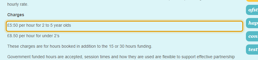 The fees as published on happykidsnewbury.com/pricing-and-opening